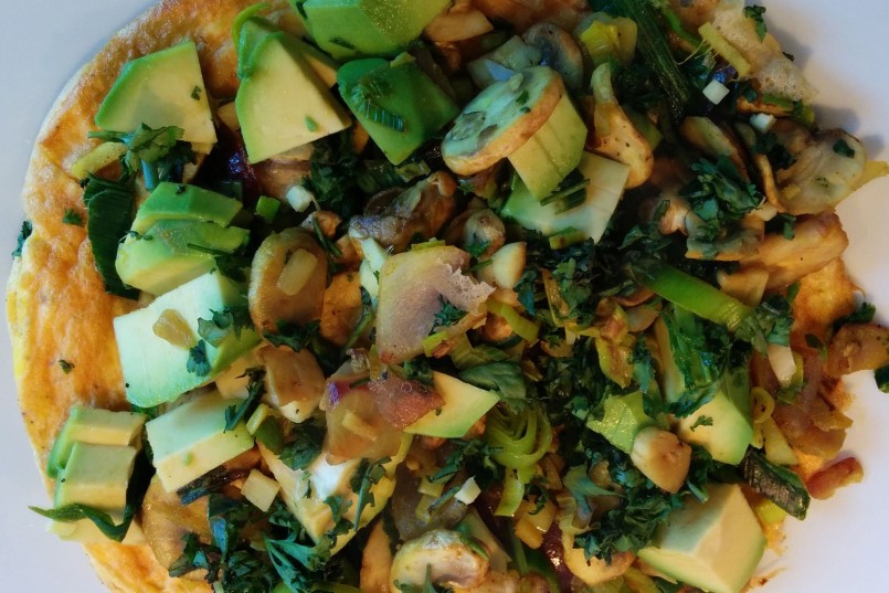 Groente-avocado omelet