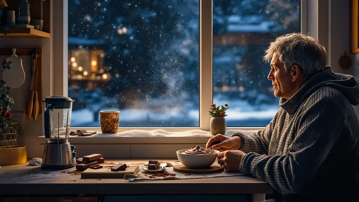 Deze chocoladeroom, rijk aan eiwitten en zonder ei, is ideaal voor winteravonden waarop je liever niet kookt